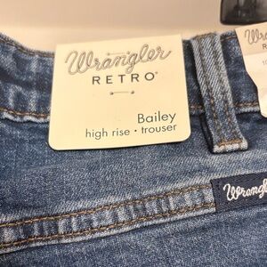 Wrangler Retro High Rise Denim Jeans Bailey flares with trouser hem.